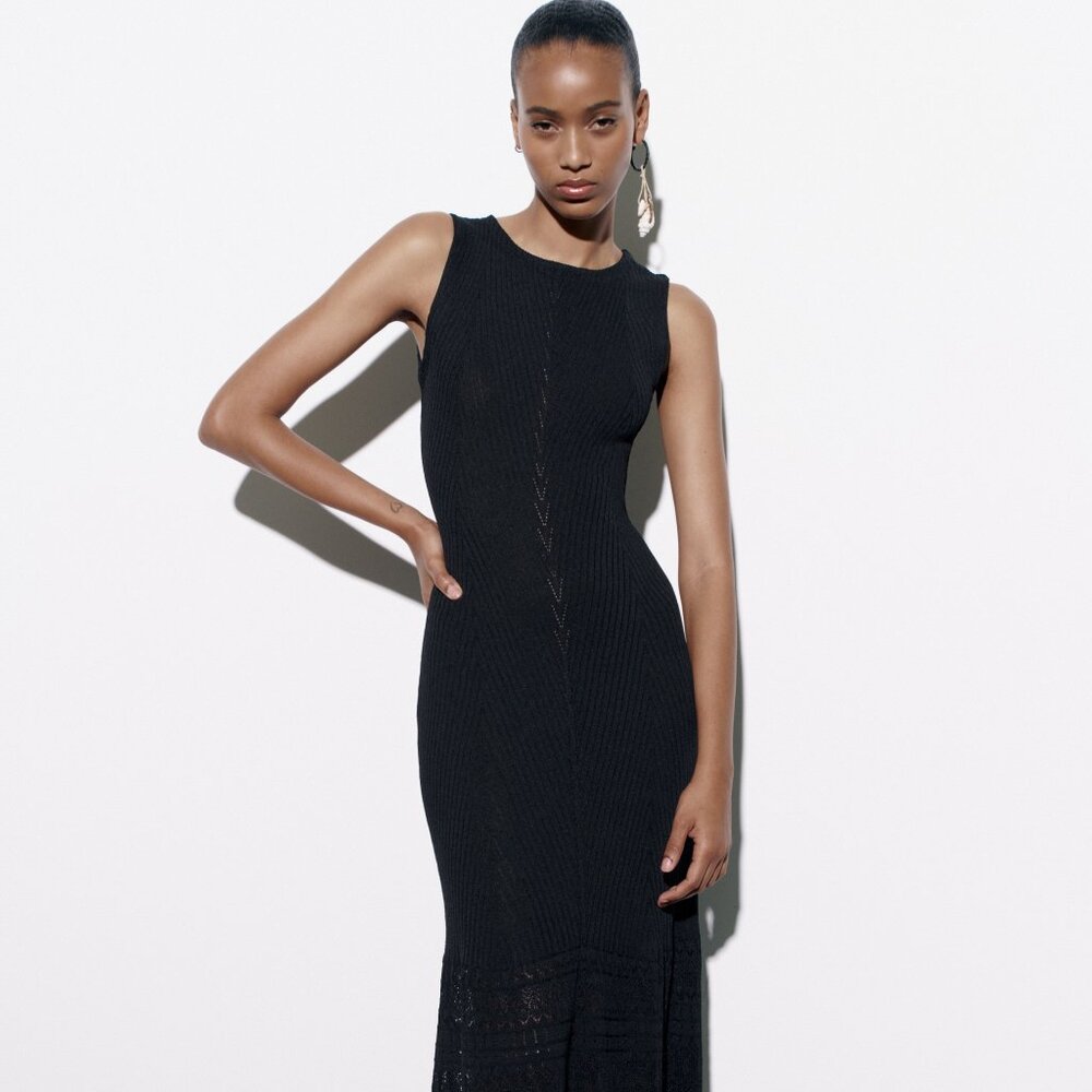 Zara Pointelle Knit Dress Black 2893/024 Size S New With Tags